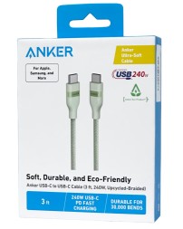 Usb Кабель-зарядка Type-C на Type-C Anker Ultra-Soft (A82E2661) 240W 0.9м зеленый