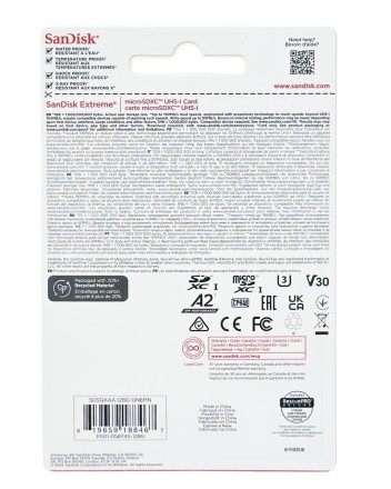  micro SDXC карта памяти Sandisk Extreme 128GB 190MB/s UHS-I (SDSQXAA-128G-GN6MN)