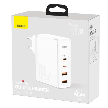  Сетевое зар. устр. Baseus Baseus GaN2 Pro Quick Charger 2C+2U 100W EU CCGAN2P-L02 белый