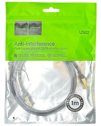  Патчкорд Hoco US02 RJ45-RJ45 1м черный
