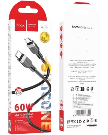  Usb Кабель-зарядка Type-C на Type-C Hoco X109 3A 60W 2м силиконовый черный