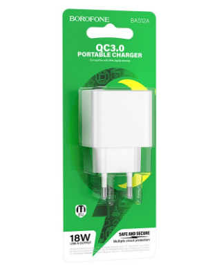  Сетевое зар. устр. Borofone BAS12A 1USB 18W белое