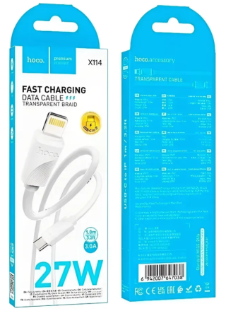  Usb Кабель-зарядка Type-C на Lightning Hoco X114 27W 1м силиконовый белый