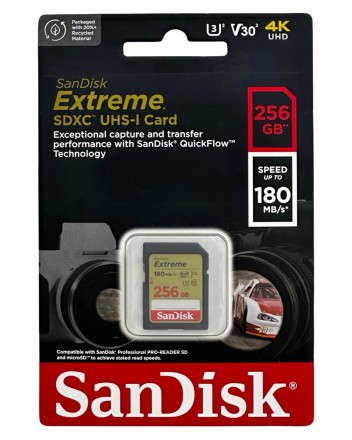  SDXC карта памяти Sandisk 256GB Extreme V30 UHS-I U3 (180 Mb/s) SDSDXVV-256G-GNCIN