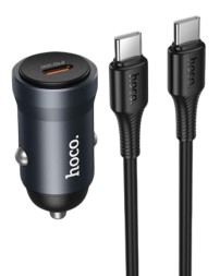 Автомобильное заряд. устр. Hoco Z62A с шнуром Type-C на Type-C 1C 30W темно-серое