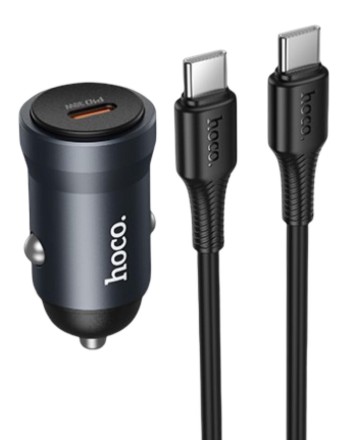  Автомобильное заряд. устр. Hoco Z62A с шнуром Type-C на Type-C 1C 30W темно-серое
