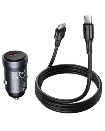 Автомобильное заряд. устр. Hoco Z62A с шнуром Type-C на Type-C 1C 30W темно-серое