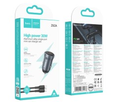 Автомобильное заряд. устр. Hoco Z62A с шнуром Type-C на Type-C 1C 30W темно-серое