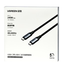 Usb Кабель-зарядка Type-C на Type-C Ugreen L704 240W 5Gbps 1м черно-серый