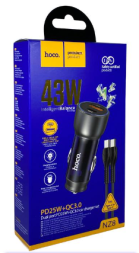 Автомобильное заряд. устр. Hoco NZ8 1USB/1C + кабель TC-TC 18W/25W серый