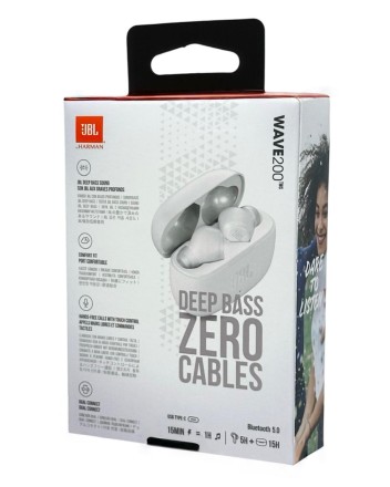  Беспроводные наушники TWS JBL Wave 200 BT5.0/48mAh (500mAh)/5ч/USB-C белая