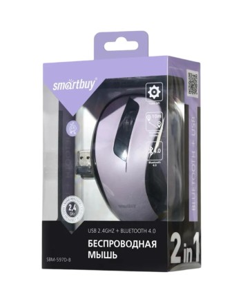  Мышь беспроводная Smartbuy 597D BT4.0/USB/DPI 1000/4 кнопки/1AA (SBM-597D-B) пурпурно-черная