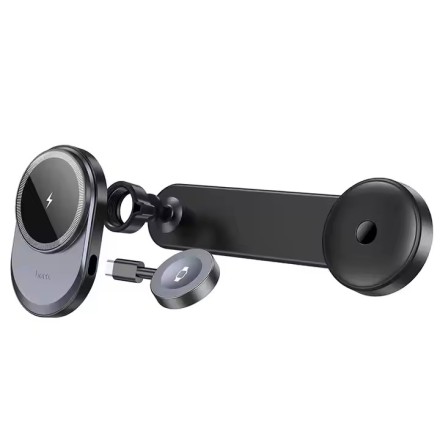  Держатель в автомобиль на торпеду 2в1 Hoco HW28 с беспроводной зарядкой для телефона и часов чёрный