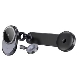 Держатель в автомобиль на торпеду 2в1 Hoco HW28 с беспроводной зарядкой для телефона и часов чёрный