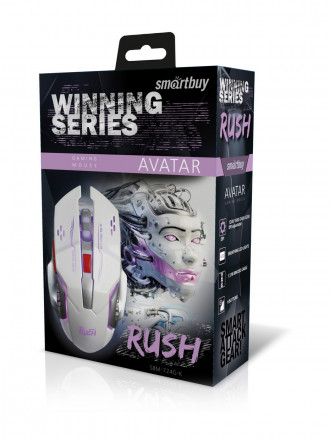 Мышь проводная игровая Smartbuy Rush 724 Avatar USB/DPI 1200-1600-2400-3200/6 кнопок/LED/1.5м белая