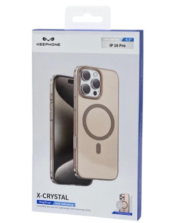  Накладка для i-Phone 16 Pro Keephone X-Crystal MagSnap Anti Yellowing титан прозрачный