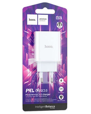  Сетевое зар. устр. Hoco C97A 1USB/1C 20W белое