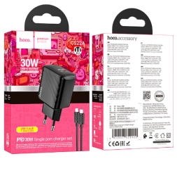 Сетевое зар. устр. Hoco CS22A с шнуром Type-C на Lightning 1С 30W черное