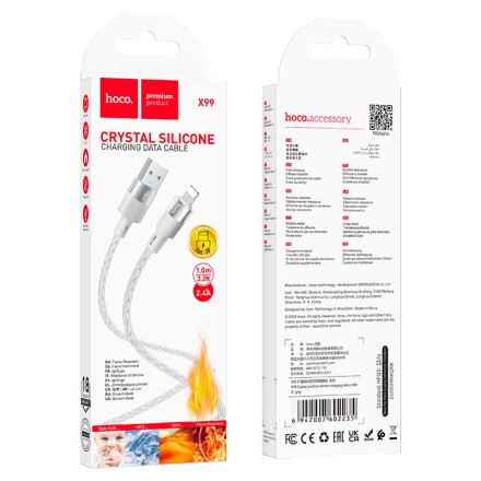  Usb Кабель-зарядка Lightning Hoco X99 Crystal ice 3A 1м силиконовый серебристый