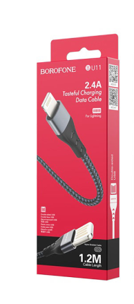  Usb Кабель-зарядка Lightning Borofone BU11 Tasteful 2.4A 1.2м в нейлоновой оплётке чёрный