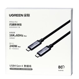 Usb Кабель-зарядка Type-C на Type-C Ugreen L706 Gen4 240W 80Gbps 1м черно-серый