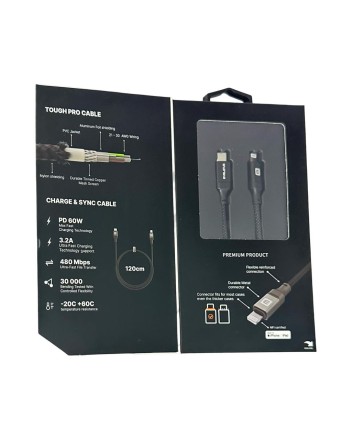  Usb Кабель-зарядка Type-C на Lightning Evelatus 60W 1.2м в тканевой оплетке черный