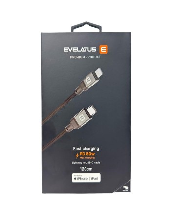  Usb Кабель-зарядка Type-C на Lightning Evelatus 60W 1.2м в тканевой оплетке черный