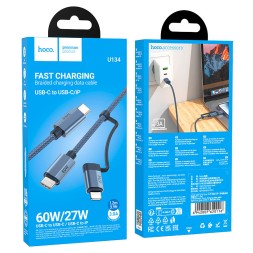 Usb Кабель-зарядка Type-C на Type-C+ Lightning Hoco U134 1.2м синий