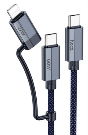  Usb Кабель-зарядка Type-C на Type-C+ Lightning Hoco U134 1.2м синий