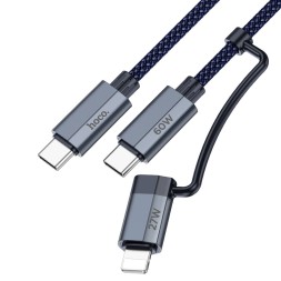 Usb Кабель-зарядка Type-C на Type-C+ Lightning Hoco U134 1.2м синий