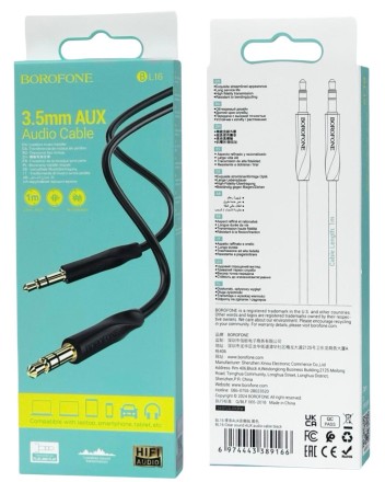  Аудиокабель AUX 3.5мм Borofone BL16 1м силиконовый черный