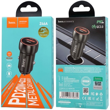  Автомобильное заряд. устр. Hoco Z46A 1USB/1C 18W/20W QC3.0 серое