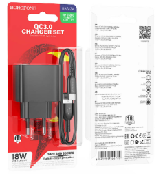 Сетевое зар. устр. Borofone BAS12A с шнуром Type-C 1USB 18W черное