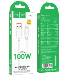 Usb Кабель-зарядка Type-C Hoco X115 5A 100W 1м силиконовый белый