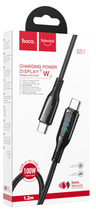  Usb Кабель-зарядка Type-C на Type-C Hoco S51 Double 3A 100W 1.2м в тканевой оплетке черный