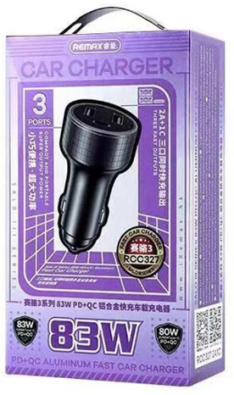  Автомобильное заряд. устр. Remax RCC327 2USB/1C 3A 83W серебристое