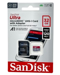 micro SDHC карта памяти SanDisk 32GB Class 10 Ultra UHS-I  A1 (120 Mb/s) + SD адаптер SDSQUA4-032G-G