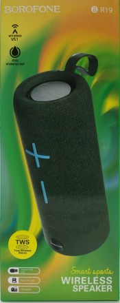  Bluetooth колонка Borofone BR19 BT5.1/1200mAh/2ч/10Вт/TF/FM зеленая