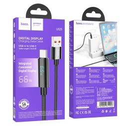 Usb Кабель-зарядка Type-C Hoco U125 с индикацией 5A 66W 1.2м черный
