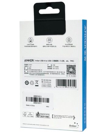  Usb Кабель-зарядка Type-C Anker (A8001611) 6A 1м черный