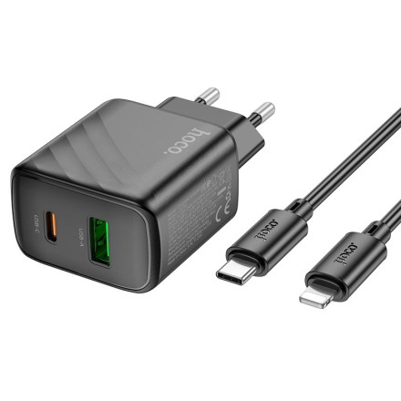  Сетевое зар. устр. Hoco CS23A с шнуром Type-C на Lightning 1USB/1C 30W черный