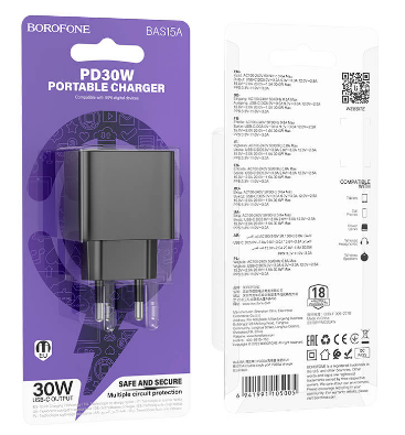  Сетевое зар. устр. Borofone BAS15A 1C 30W черное