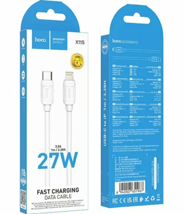  Usb Кабель-зарядка Type-C на Lightning Hoco X115 27W 1м силиконовый белый