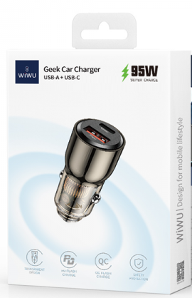  Автомобильное зарядное устройство WiWU Wi-QC012 95W 1USB/1C черное