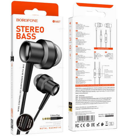  Стереонаушники Borofone BM87 с микрофоном 1.2м черные