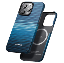 Накладка для i-Phone 15 Pro 6.1&quot; Pitaka Magez Case 5 Aramid Fiber Лунный рис (moonrise)