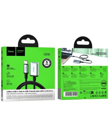  Кабель-переходник Hoco US10 Type-C (папа) на USB3.0 (мама) 5Gbps 0.5м черный