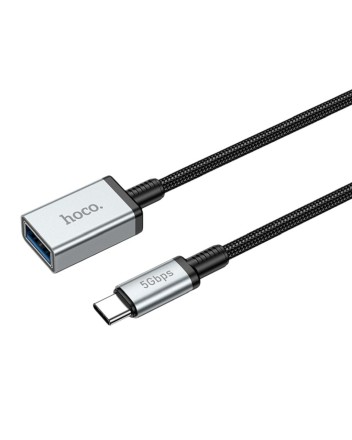  Кабель-переходник Hoco US10 Type-C (папа) на USB3.0 (мама) 5Gbps 0.5м черный