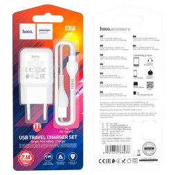 Сетевое зар. устр. Hoco C96A с шнуром Type-C 1USB 2.1A белое