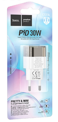  Сетевое зар. устр. Hoco C131A 1USB/1C 30W черное